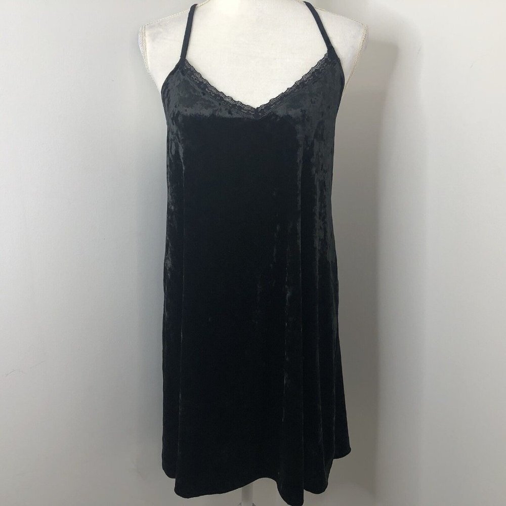 LaLa Sleepwear Womens Gown Size S Black Crushed Velvet Racerback Sexy Nightie